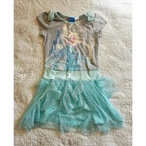 Disney Frozen Elsa Dress Girls Size S (6/6X) Sparkly Blue Tulle Skirt Gray Top